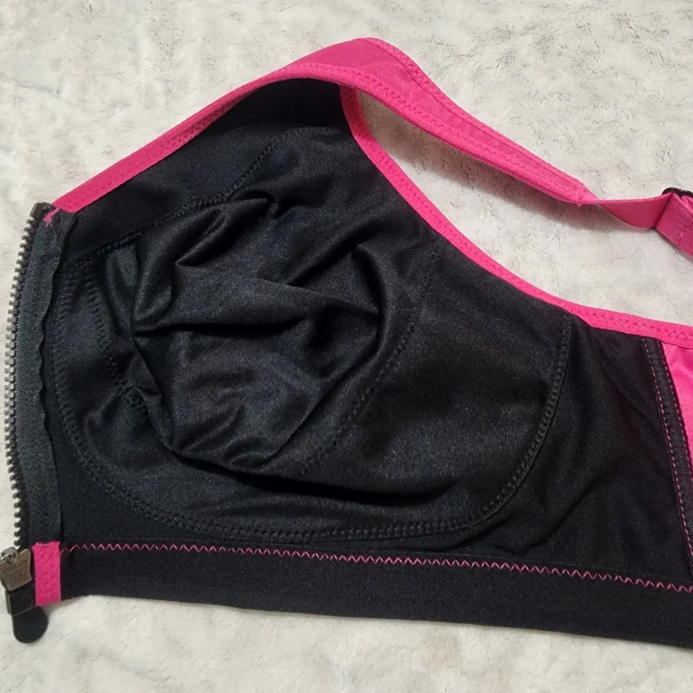Glamorise Pink and Black Women's High-Impact Sport Bra Size 38G 1266